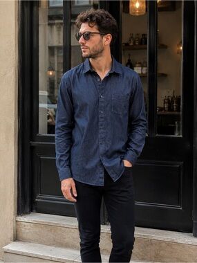 UNTUCKit Mens Dark Indigo Denim Button-Up Shirt